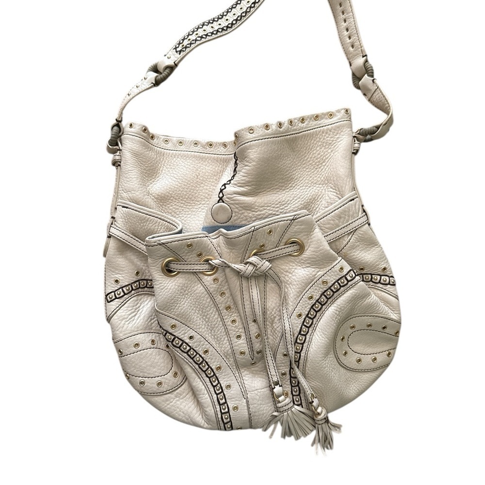 Cole Haan Village Grommet Off White Leather Studded Hobo Shoulder Bag - Picture 3 of 8